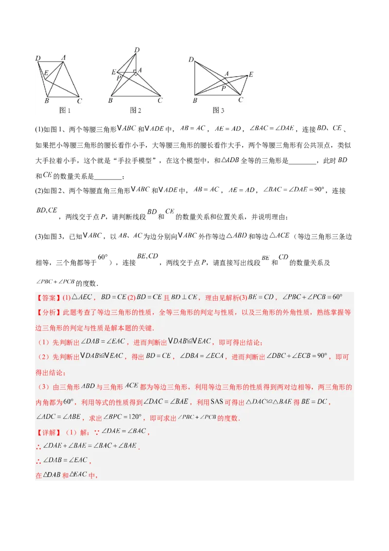 专题08全等三角形模型之手拉手模型解读与提分精练（人教版）（教师版）_初中数学_八年级数学上册（人教版）_常见几何模型全归纳-V13_2025版