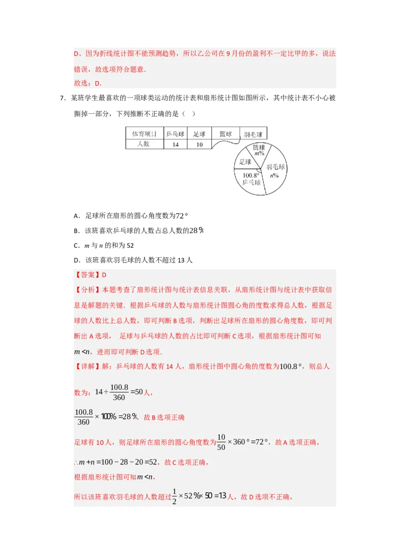 专题06数据的收集，整理与描述（知识串讲+热考题型+真题训练）（教师版）_初中数学_七年级数学下册（人教版）_重难点题型高分突破-U207