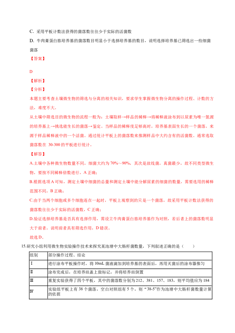 1.2微生物的培养技术和应用-高二生物课后培优分级练（人教版2019选择性必修3）（解析版）_高中九科知识点归纳。_人教版高中Word电子版试卷练习试题知识点全科_高中生物试卷习题_选修3