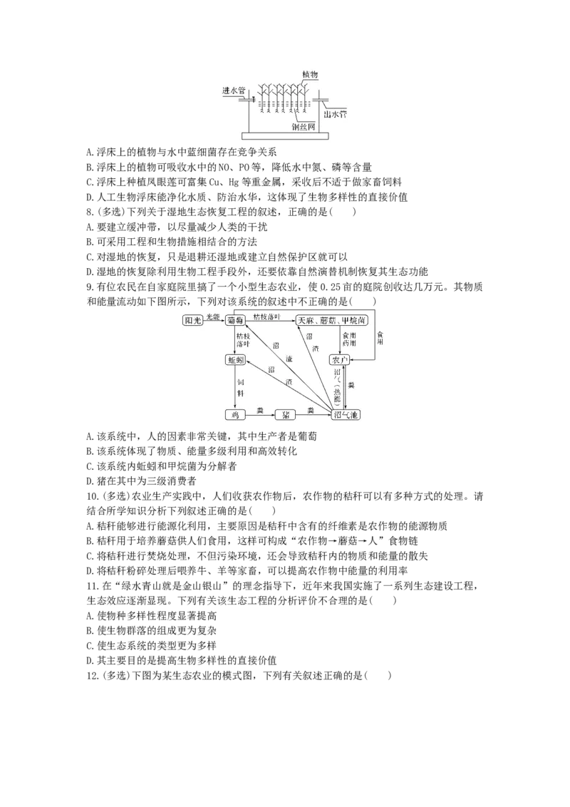 4.3生态工程同步练习新教材人教版（2019）高中生物选择性必修2_高中九科知识点归纳。_人教版高中Word电子版试卷练习试题知识点全科_高中生物试卷习题_生物选修_选修2
