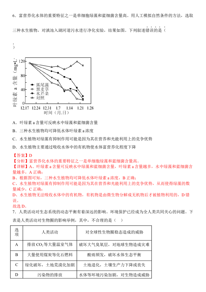 4.1人类活动对生态环境的影响（解析版）_高中九科知识点归纳。_人教版高中Word电子版试卷练习试题知识点全科_高中生物试卷习题_生物选修_选修2_1.课后培优练14份