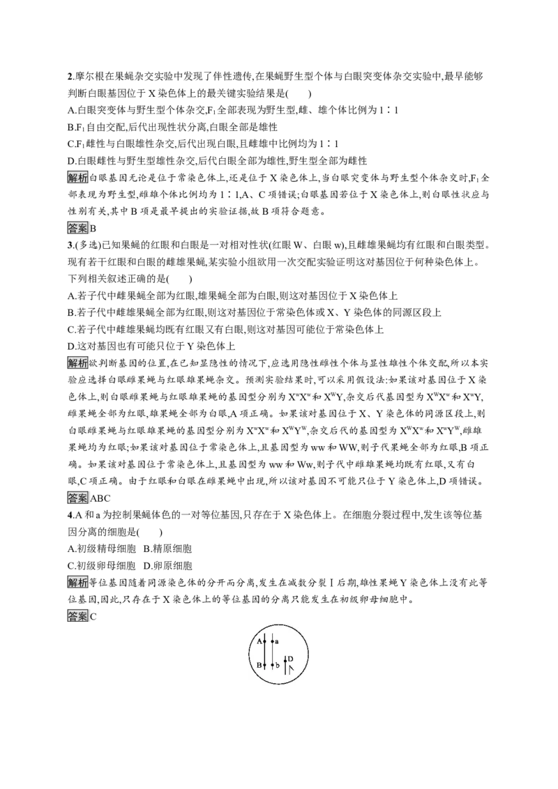 《第2节基因在染色体上》课时练习01_高中九科知识点归纳。_人教版高中Word电子版试卷练习试题知识点全科_高中生物试卷习题_生物必修_必修2_人教版生物必修二单元测试（012份）