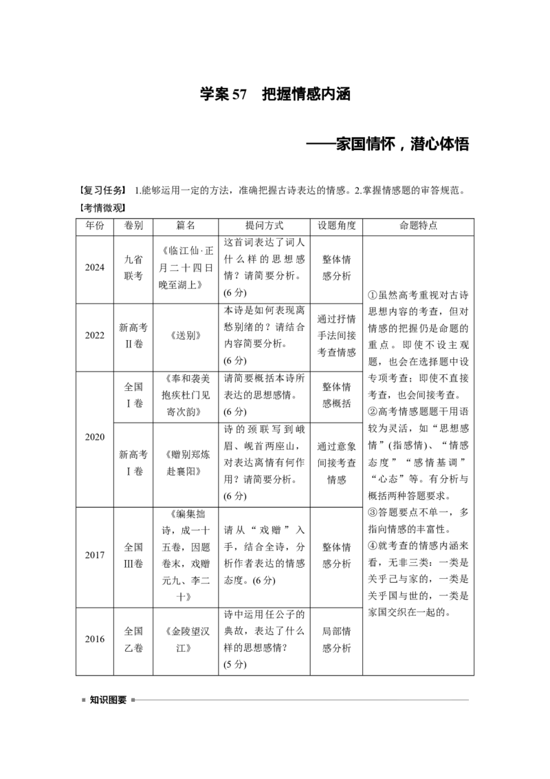 板块六　学案57　把握情感内涵&mdash;&mdash;家国情怀，潜心体悟_01高考语文_5.22025年新高考资料_2025新高考一轮复习语文_2025语文大一轮复习讲义学生用书Word版文档_大一轮复习讲义