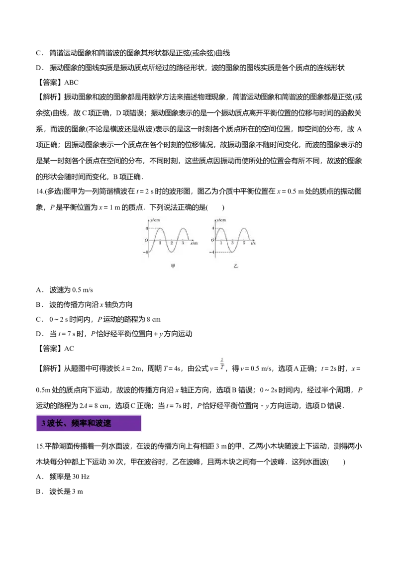 3.2波的描述-2022-2023学年高二物理课后练（人教版2019）（解析版）_高中九科知识点归纳。_人教版高中Word电子版试卷练习试题知识点全科_高中物理试卷习题_物理选修_选修1_同步练习2023