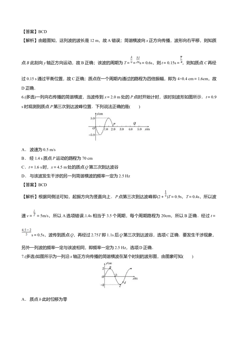 3.2波的描述-2022-2023学年高二物理课后练（人教版2019）（解析版）_高中九科知识点归纳。_人教版高中Word电子版试卷练习试题知识点全科_高中物理试卷习题_物理选修_选修1_同步练习2023