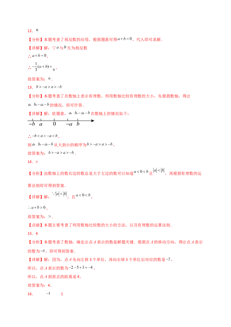 专题1.6数轴与相反数（专项练习）-（人教版）_初中数学_七年级数学上册（人教版）_专题突破练习-V4