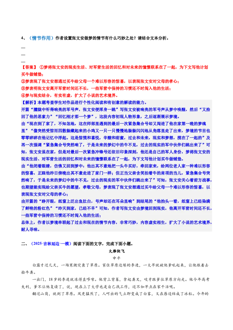 专题08情节、人物、环境作用题（练习）（解析版）_01高考语文_52025年新高考资料_二轮复习_01高考语文等多个文件_上好课2025年高考语文二轮复习讲练测（新高考通用）