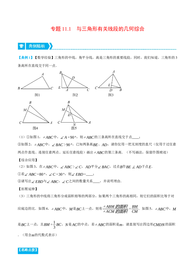 专题11.1与三角形有关线段的几何综合（压轴题专项讲练）（人教版）（学生版）_初中数学_八年级数学上册（人教版）_压轴题专项-V5_2024版