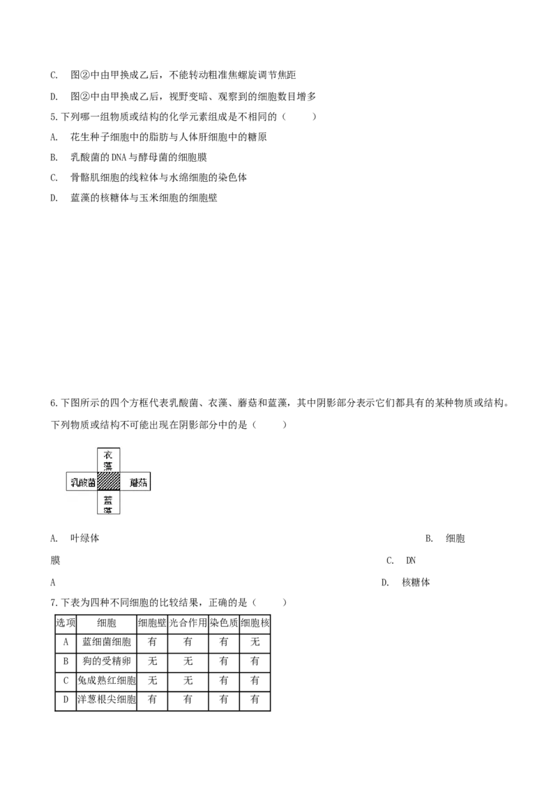 1.2细胞的多样性和统一性-高一生物课后培优练（人教版2019必修1）（原卷版）_高中九科知识点归纳。_人教版高中Word电子版试卷练习试题知识点全科_高中生物试卷习题_生物必修_必修1