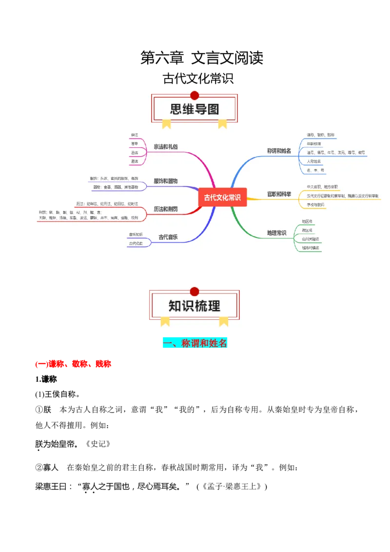 专题10：古代文化常识（解析版）-上好课2025年高考语文一轮复习知识清单_01高考语文_5.22025年新高考资料_2025年高考语文一轮复习知识清单_第六章文言文阅读