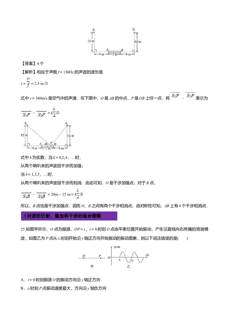 3.4波的干涉-2022-2023学年高二物理课后练（人教版2019）（解析版）_高中九科知识点归纳。_人教版高中Word电子版试卷练习试题知识点全科_高中物理试卷习题_物理选修_选修1_同步练习2023