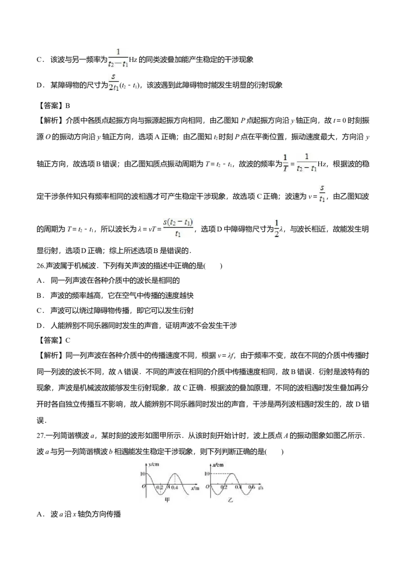 3.4波的干涉-2022-2023学年高二物理课后练（人教版2019）（解析版）_高中九科知识点归纳。_人教版高中Word电子版试卷练习试题知识点全科_高中物理试卷习题_物理选修_选修1_同步练习2023