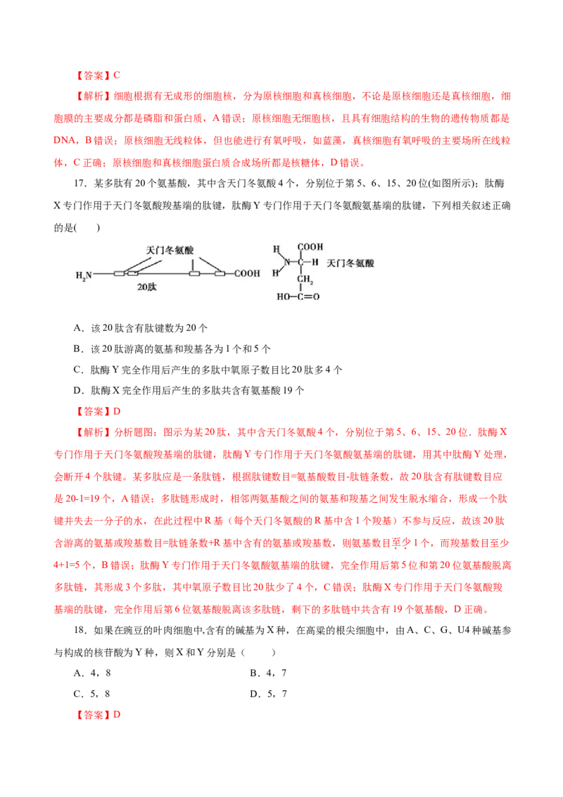 人教版必修1期末（A卷基础过关检测）-高考生物一轮复习单元滚动双测卷（新高考地区专用）（解析版）_高中九科知识点归纳。_人教版高中Word电子版试卷练习试题知识点全科_生物必修