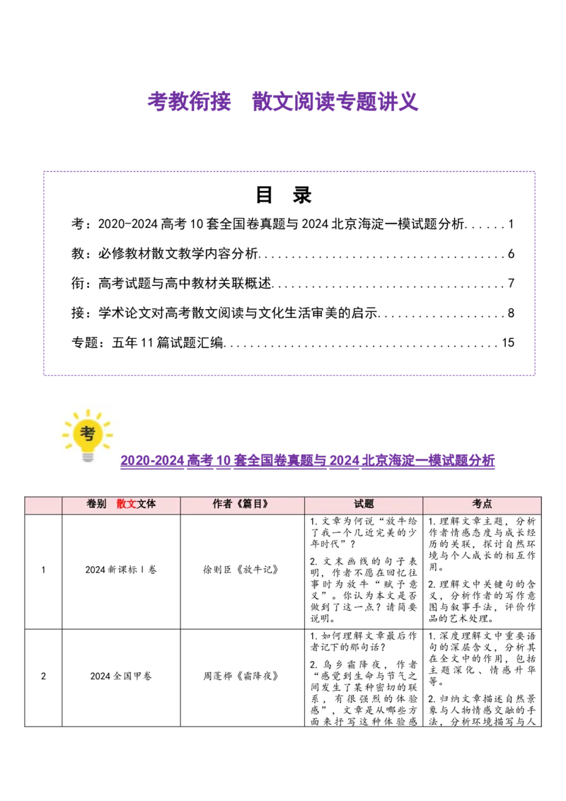散文阅读（考教衔接讲义）（解析版）-上好课2025年高考语文一轮复习讲练测（新教材新高考）_01高考语文_5.22025年新高考资料_2025年高考语文一轮复习讲练测（新教材新高考）