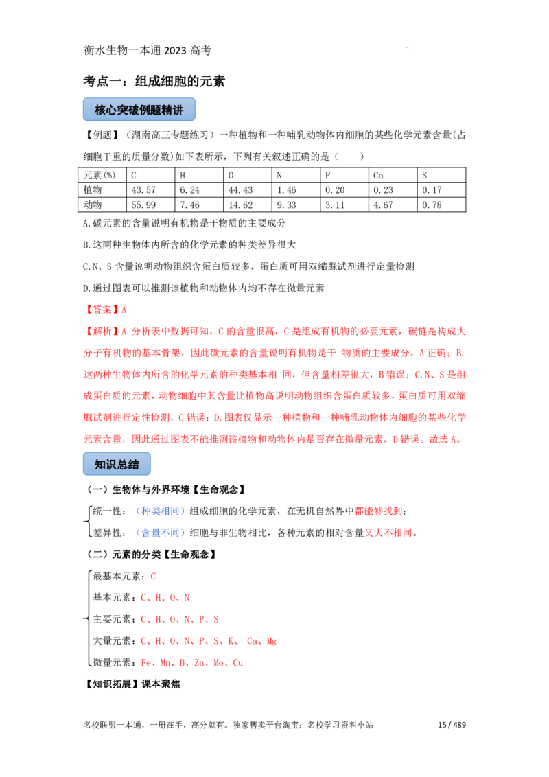 《衡水一本通》生物+PDF版含解析_高中九科知识点归纳。_《高中知识点汇编》_全科《衡水一本通》