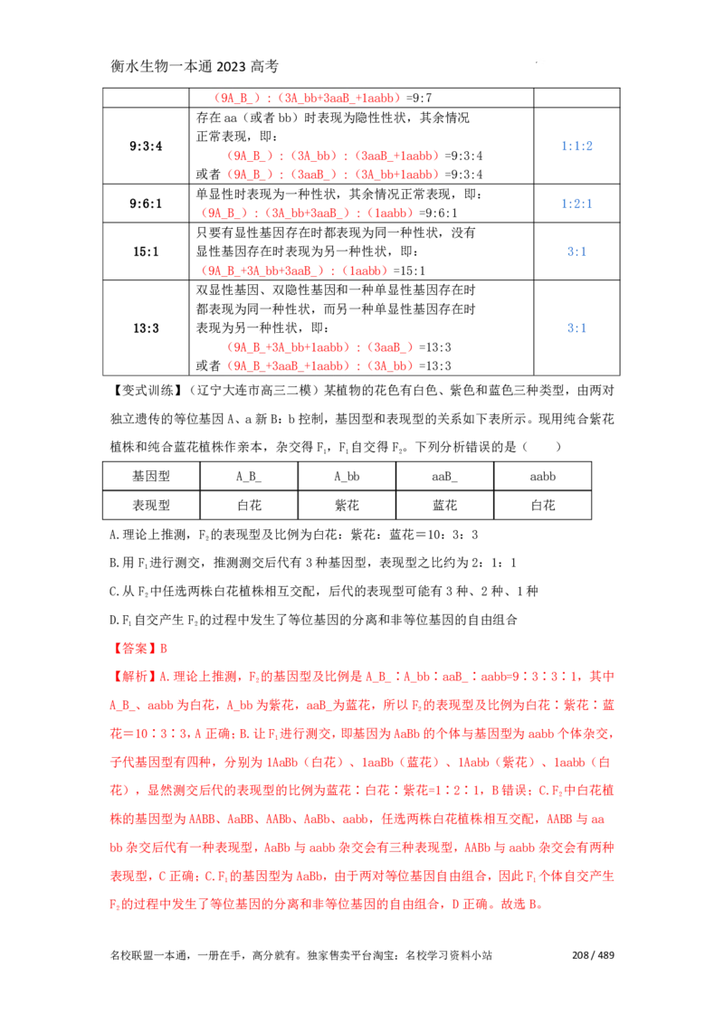 《衡水一本通》生物+PDF版含解析_高中九科知识点归纳。_《高中知识点汇编》_全科《衡水一本通》