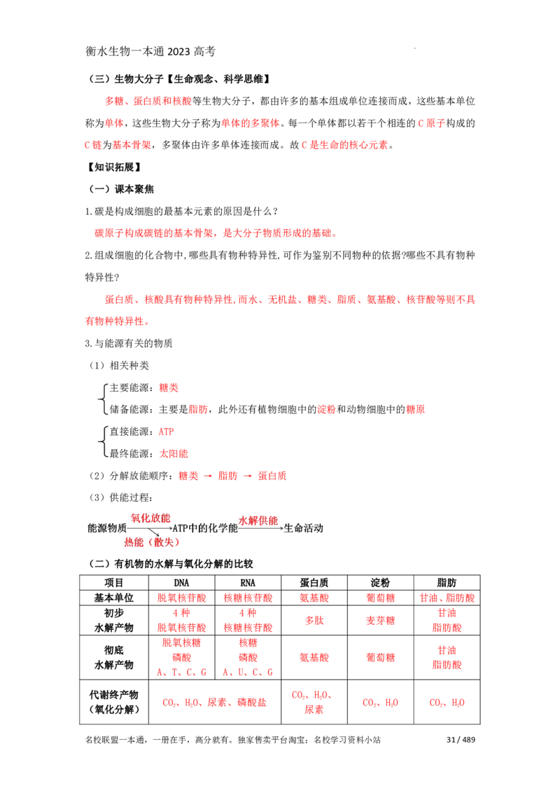 《衡水一本通》生物+PDF版含解析_高中九科知识点归纳。_《高中知识点汇编》_全科《衡水一本通》