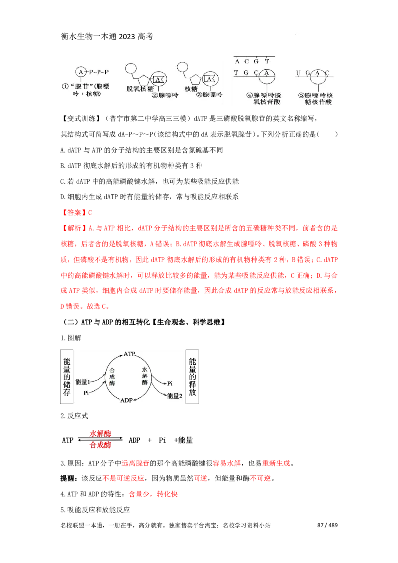 《衡水一本通》生物+PDF版含解析_高中九科知识点归纳。_《高中知识点汇编》_全科《衡水一本通》