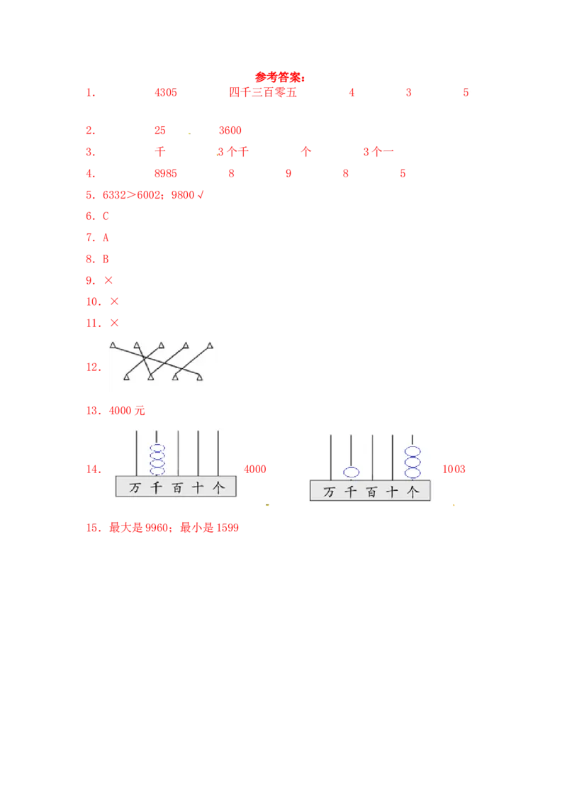 基础+拔高4.3万以内数的读写与组成二年级下册数学一课一练苏教版（含答案）_二年级数学下册（苏教版）_第四套_同步练习_课时练习_第2套课时练习（31份）