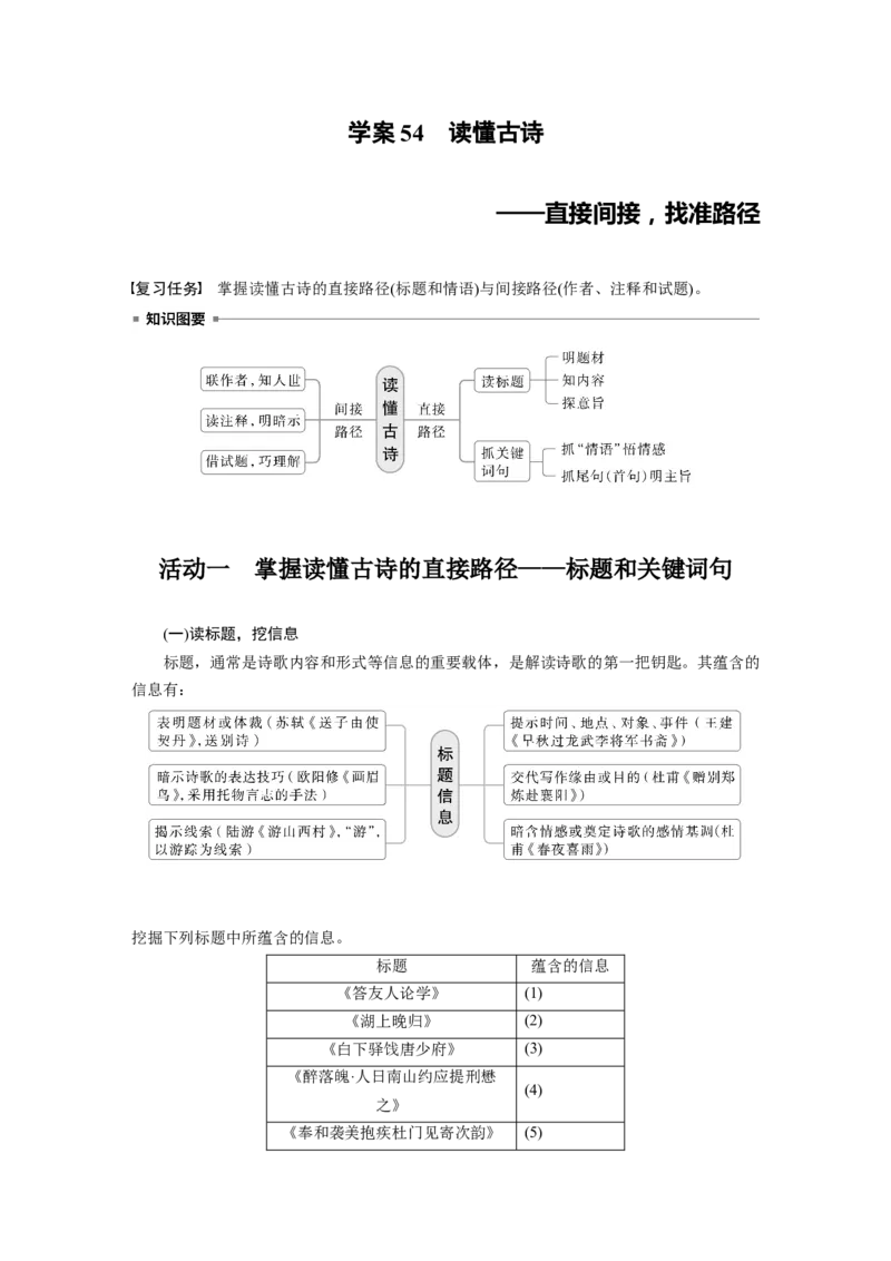 板块六　学案54　读懂古诗&mdash;&mdash;直接间接，找准路径_01高考语文_5.22025年新高考资料_2025新高考一轮复习语文_2025语文大一轮复习讲义学生用书Word版文档_学生用书Word版文档全书