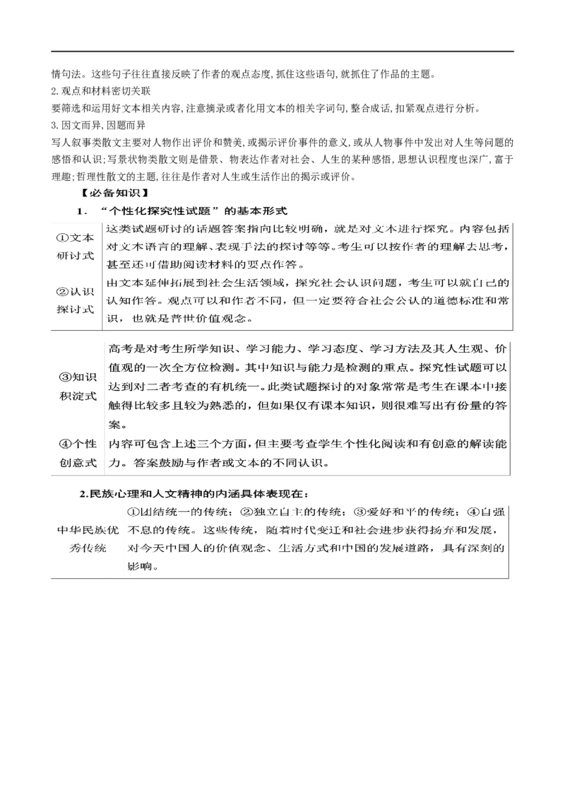 专题14探究散文的丰富意蕴（讲义）-2024年高考语文二轮复习讲练测（新教材新高考）_01高考语文_新高考复习资料_2024年新高考资料_二轮复习资料_配套讲义