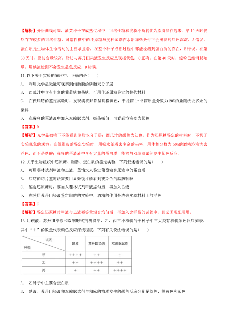 2.1细胞中的元素和化合物同步练习（1）（解析版）_高中九科知识点归纳。_人教版高中Word电子版试卷练习试题知识点全科_高中生物试卷习题_生物必修_必修1_2.同步练习（第二套）24份