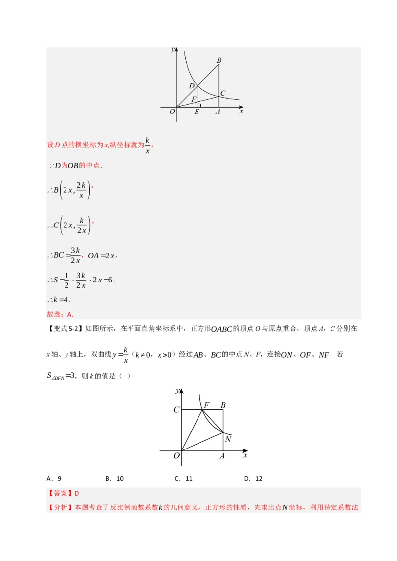 专题08反比例函数常见几何模型归纳（七大模型）（教师版）_初中数学_九年级数学下册（人教版）_重难点题型高分突破-U207
