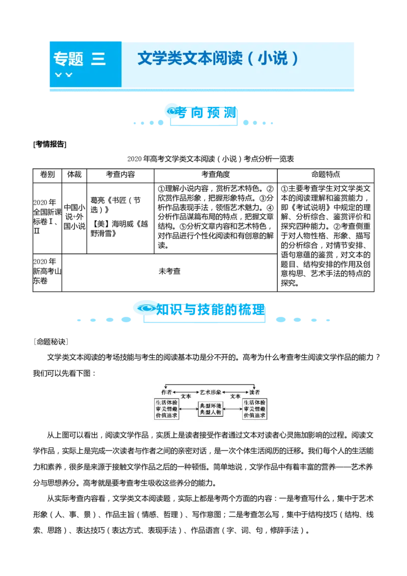 原创（新高考）2021届高考二轮精品专题三文学类文本阅读（小说）学生版_01高考语文_12021年新高考资料_2021届（新高考）语文二轮精品专题