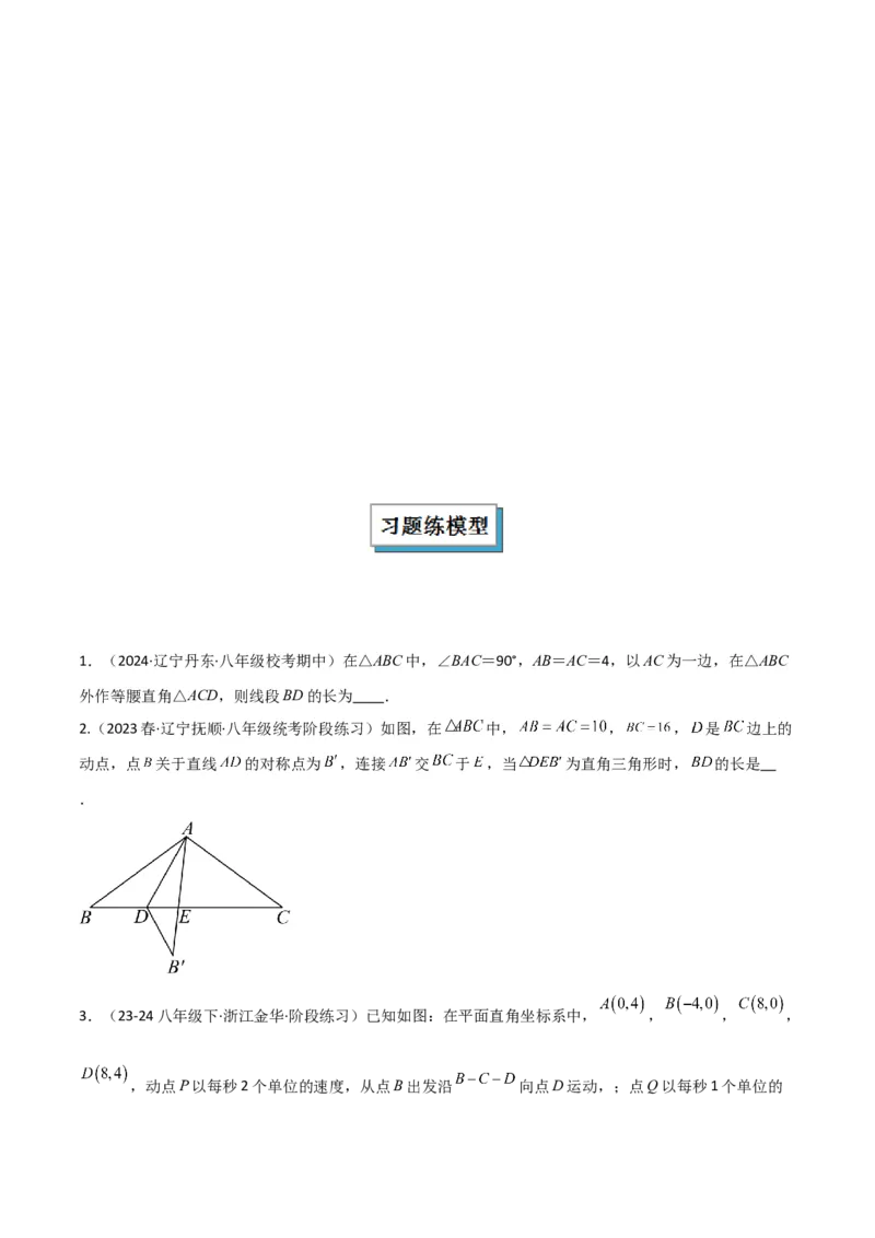 专题06直角三角形中的分类讨论模型解读与提分精练（人教版）（学生版）_初中数学_八年级数学下册（人教版）_常见几何模型全归纳-V13_2025版
