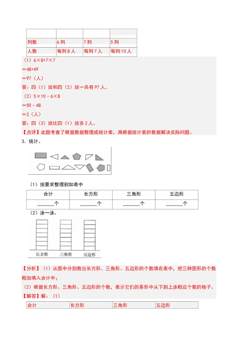 第八章数据的收集和整理(一)知识归纳与题型突破（教师版）-（苏教版）_二年级数学下册（苏教版）_第四套_单元知识复习专项-K49_2025版