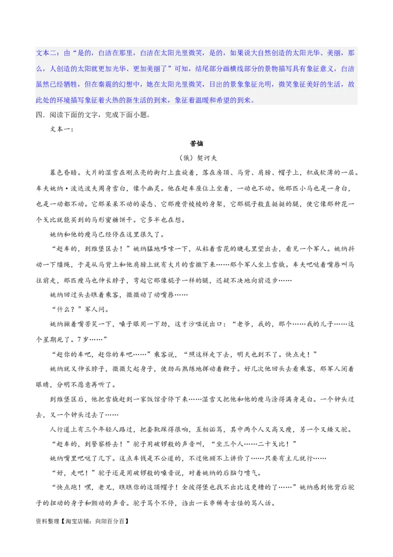 专题09读懂小说的环境（练习）-2024年高考语文二轮复习讲练测（新教材新高考）(解析版)_01高考语文_新高考复习资料_2024年新高考资料_二轮复习资料_配套练习_教师版（含答案解析）