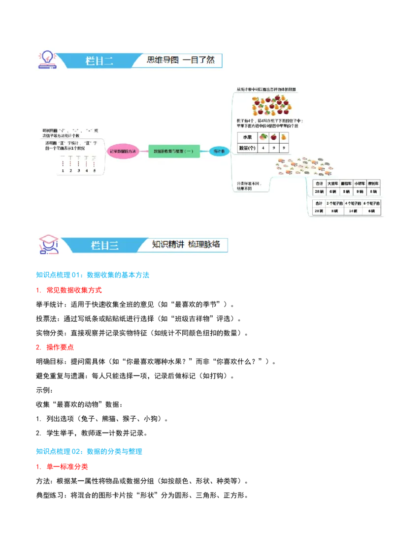 第八讲数据的收集和整理(一)（导图+知识精讲+易错点拨+2个考点讲练+难度分层练共28题）-（学生版）_二年级数学下册（苏教版）_第四套_母题专项练习-K36_2025版