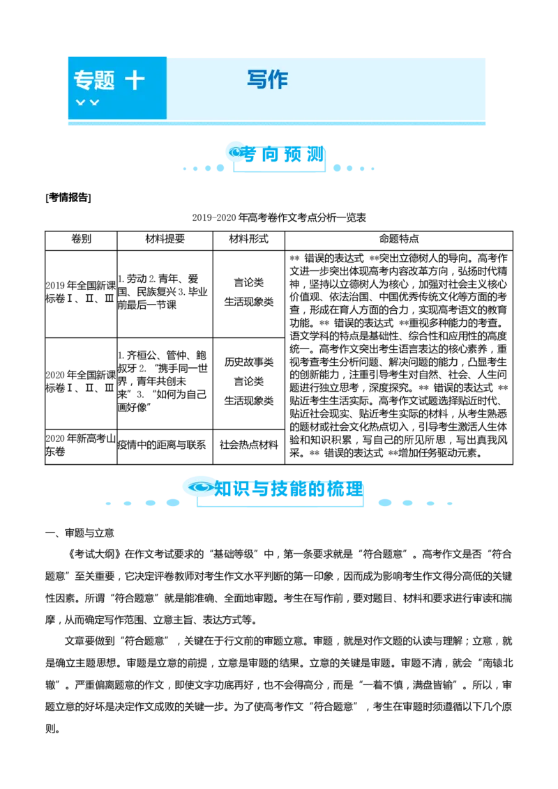 原创（新高考）2021届高考二轮精品专题十写作教师版_01高考语文_12021年新高考资料_2021届（新高考）语文二轮精品专题_原创（新高考）2021届高考二轮精品专题十写作