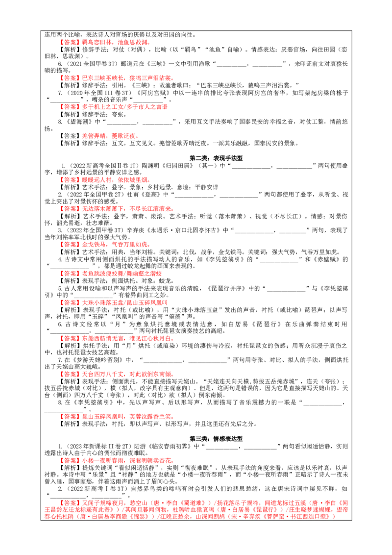 专题01古诗文理解性默写考点解析（教案）-2024年新高考语文一轮复习各考点解析宝鉴_01高考语文_新高考复习资料_2024年新高考资料_一轮复习资料_第四大类：理解性默写考点