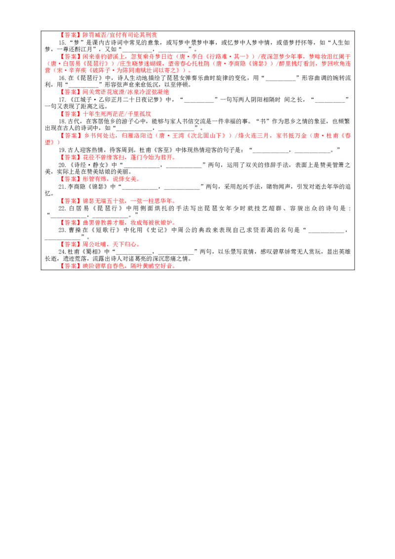 专题01古诗文理解性默写考点解析（教案）-2024年新高考语文一轮复习各考点解析宝鉴_01高考语文_新高考复习资料_2024年新高考资料_一轮复习资料_第四大类：理解性默写考点