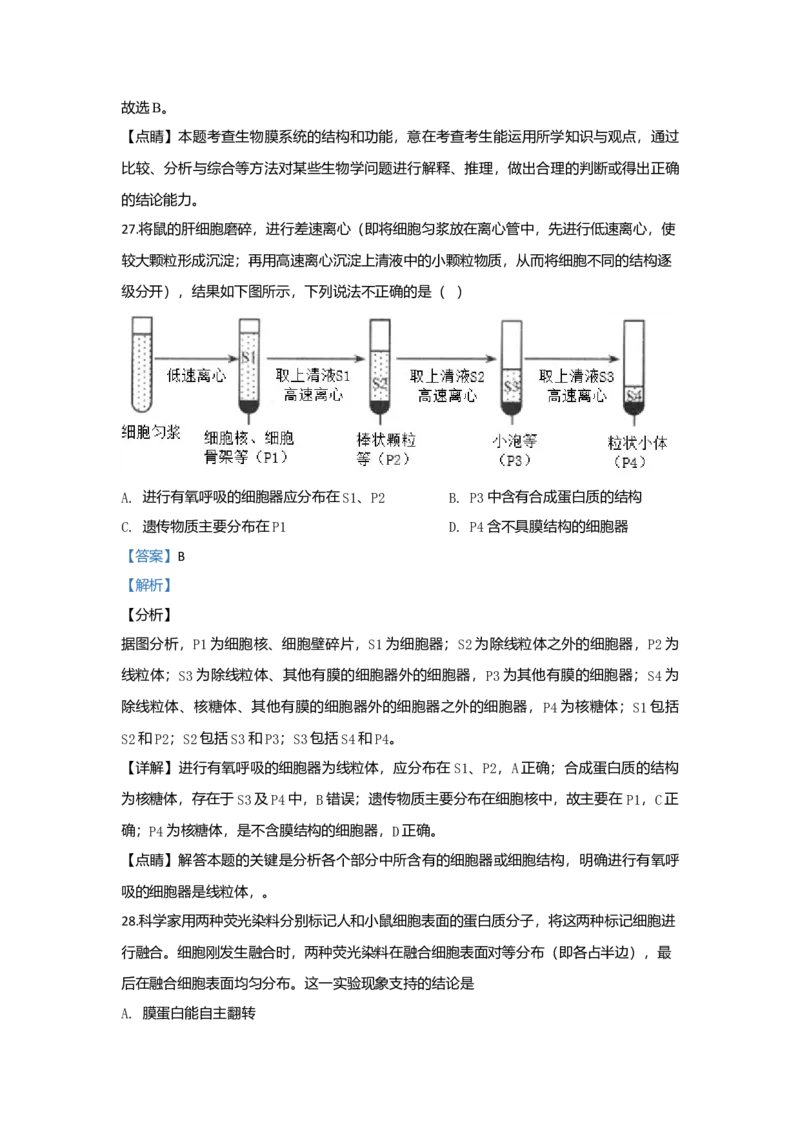 北京市101中学高一上学期期中考试生物试题Word版含解析_高中九科知识点归纳。_人教版高中Word电子版试卷练习试题知识点全科_高中生物试卷习题_生物必修_必修1