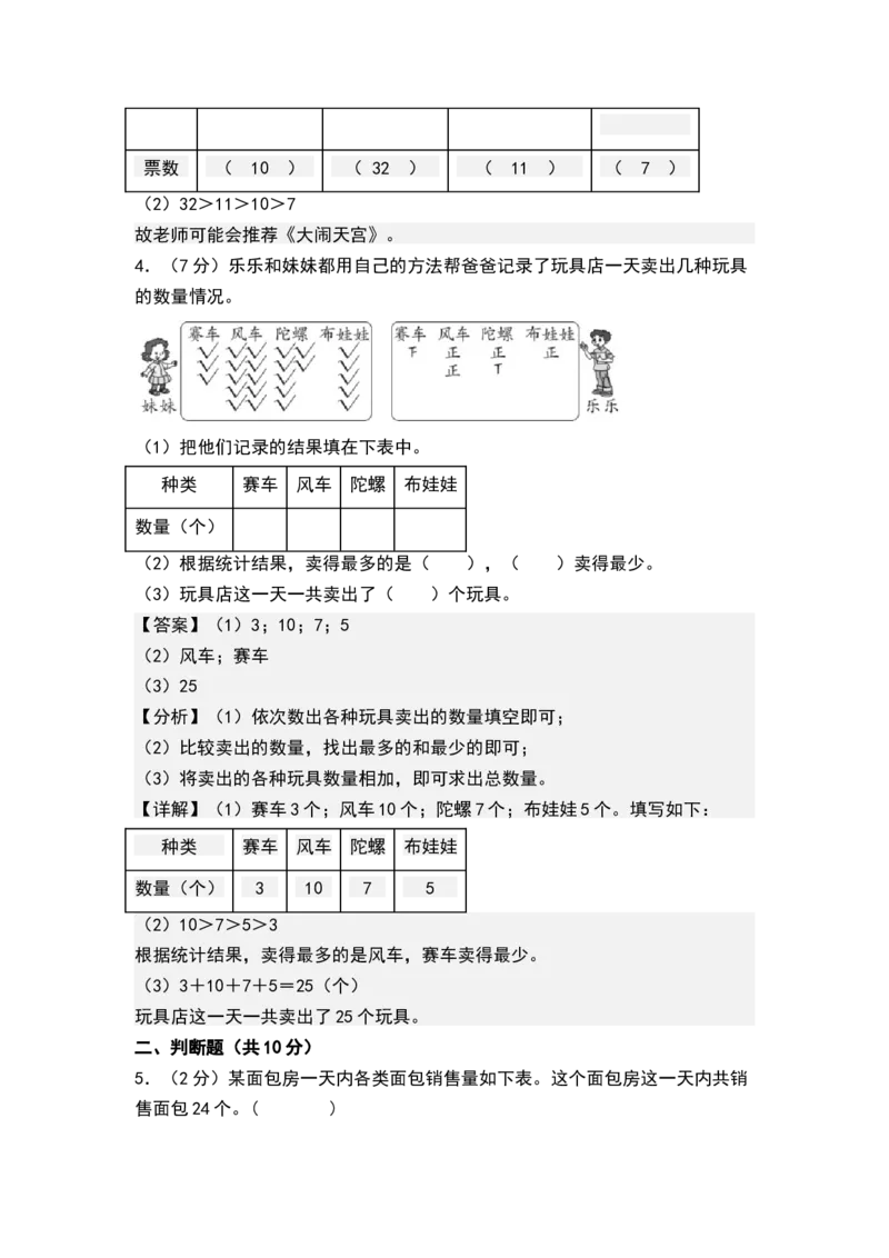 第八单元数据的收集和整理（一）（单元测试）-二年级数学下册（解析版）（苏教版）_二年级数学下册（苏教版）_第四套_单元测试