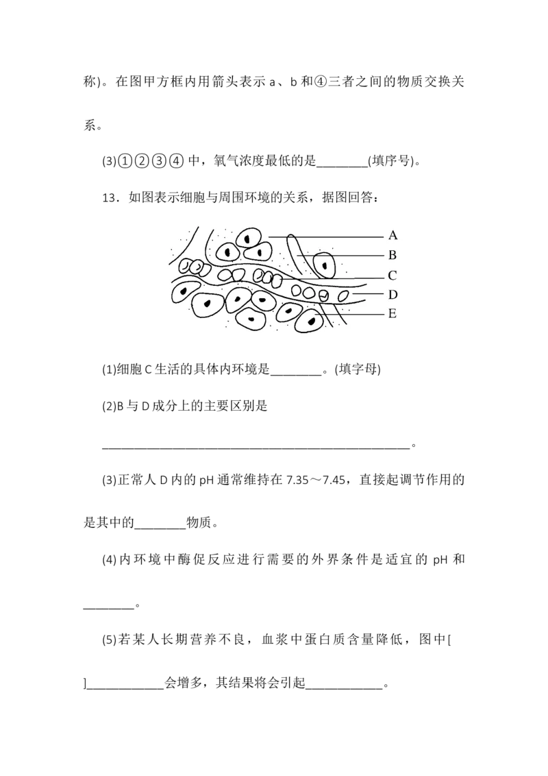 1.1细胞生活的环境同步练习高二上学期生物人教版选择性必修1_高中九科知识点归纳。_人教版高中Word电子版试卷练习试题知识点全科_高中生物试卷习题_生物选修_选修1
