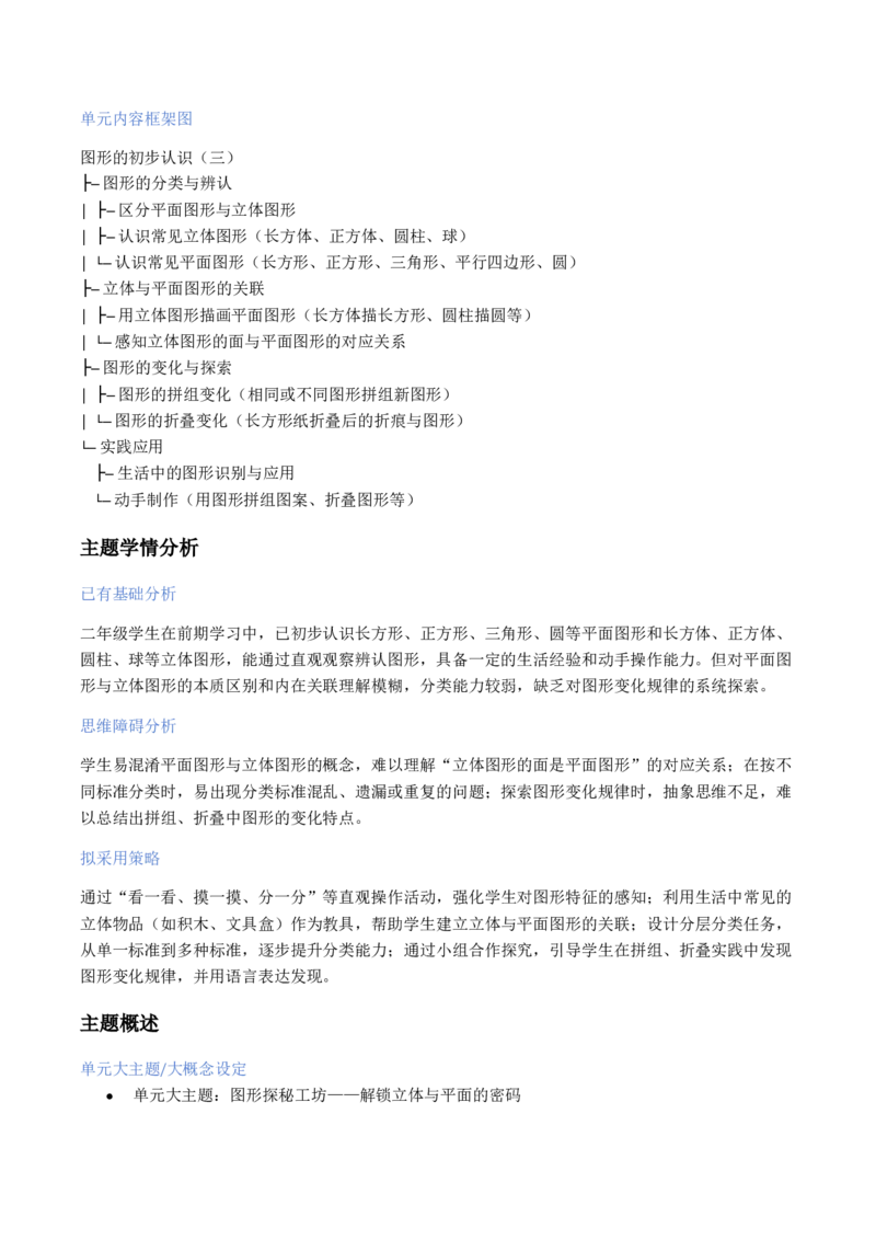 第7单元图形的初步认识（三）（大单元整体教学设计）数学苏教版二年级数学下册（新教材）_二年级数学下册（苏教版）_第五套_02大单元教学设计