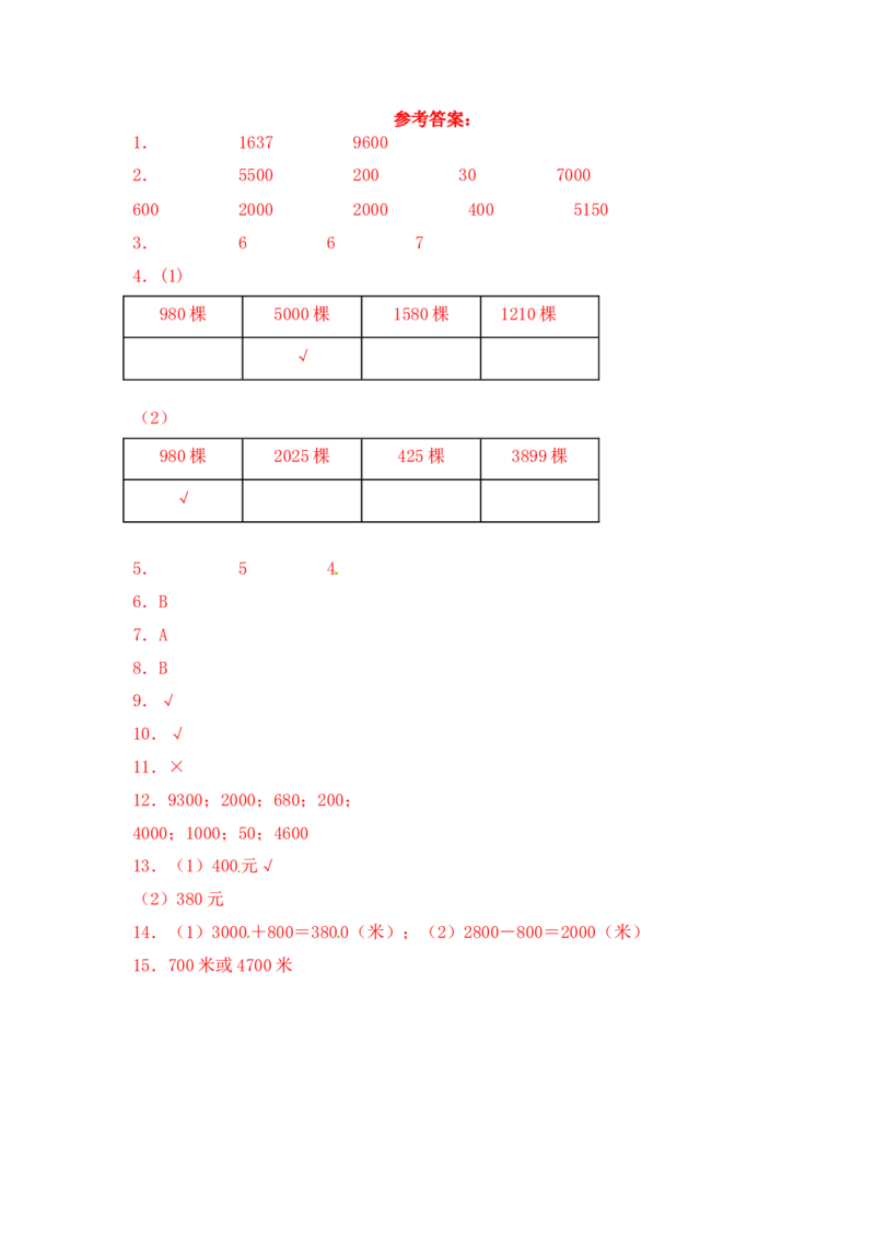 基础+拔高4.6整百、整千加减法比较二年级下册数学一课一练苏教版（含答案）_二年级数学下册（苏教版）_第四套_同步练习_课时练习_第2套课时练习（31份）