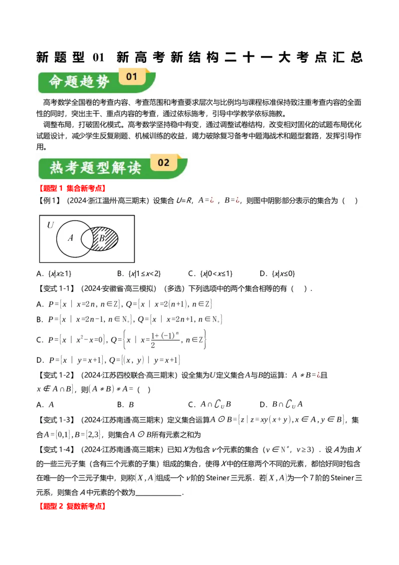 新题型01新高考新结构二十一大考点汇总（原卷版）_2.2025数学总复习_2024年新高考资料_3.2024专项复习_2024年高考数学热点&middot;重点&middot;难点专练（新高考专用）
