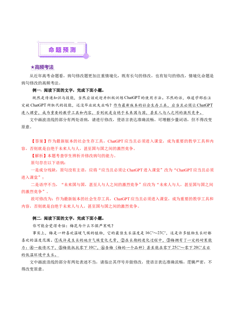专题24病句修改题（讲义）（解析版）_01高考语文_52025年新高考资料_二轮复习_01高考语文等多个文件_上好课2025年高考语文二轮复习讲练测（新高考通用）