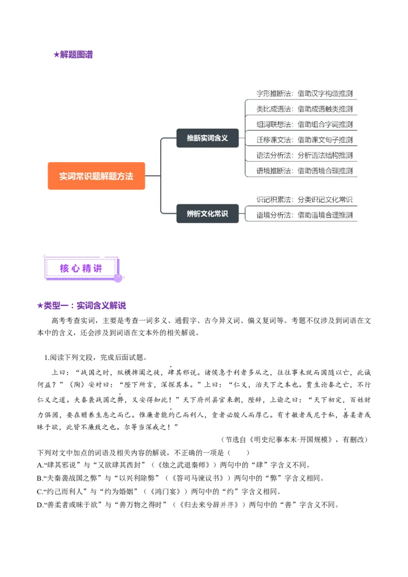 专题15实词常识题（讲义）（原卷版）_01高考语文_52025年新高考资料_二轮复习_01高考语文等多个文件_上好课2025年高考语文二轮复习讲练测（新高考通用）