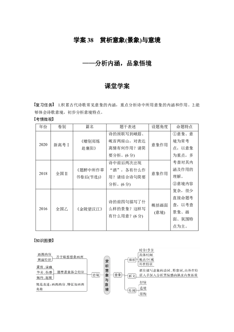 板块3古诗阅读与鉴赏学案38　赏析意象(景象)与意境_01高考语文_6赠通用版（老高考）复习资料_一轮复习_2023年语文老高考一轮复习（通用版）_教师版word讲义