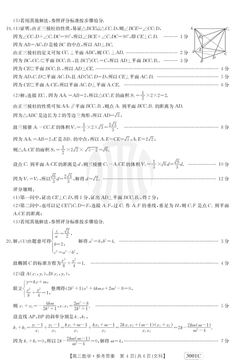 数学3001C(文科)答案_2.2025数学总复习_数学高考模拟题_2023年模拟题_老高考_2023届金太阳高三联考老高考1月12-13（3001C）数学_2023届金太阳高三联考老高考1月12-13（3001C）数学
