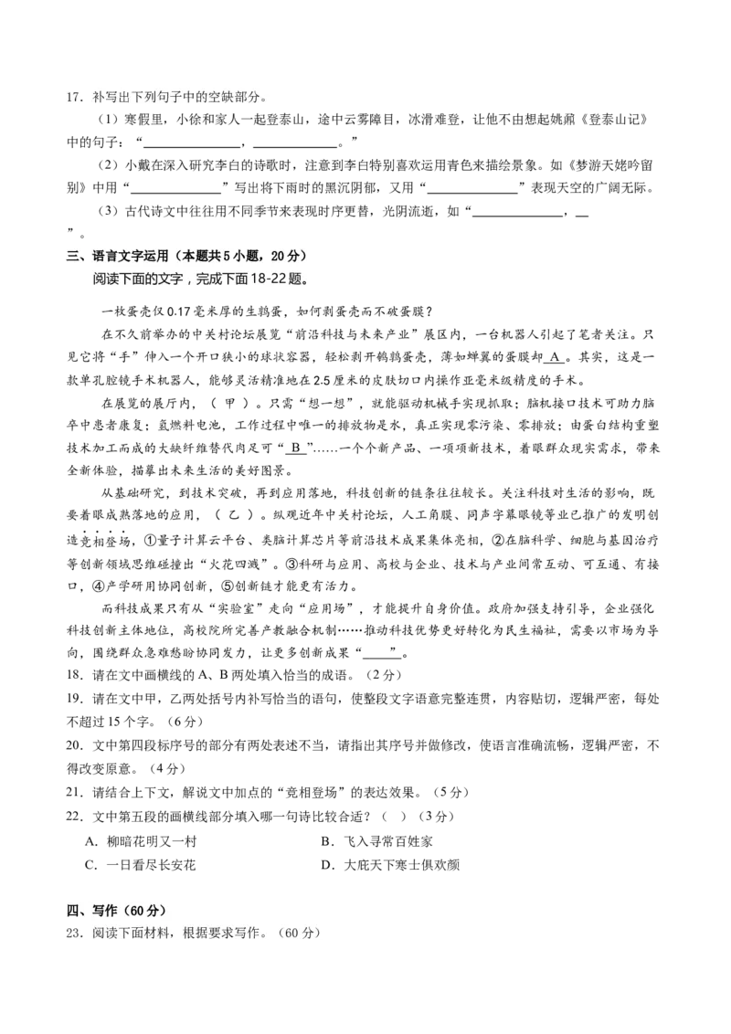 信息必刷卷03（新高考八省专用）考试版_01高考语文_52025年新高考资料_语文高考考前信息卷_2025年高考语文考前信息必刷卷（新高考八省专用）34375605