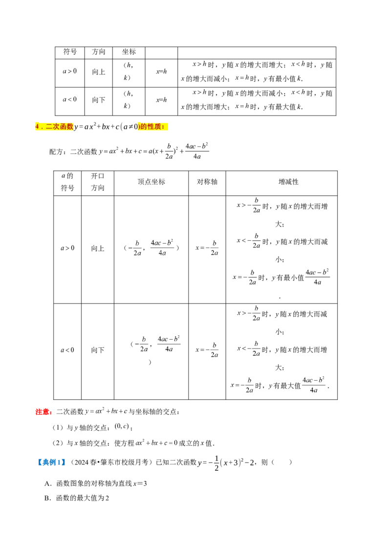 专题1.2二次函数全章知识典例详解（必考点分类集训）（人教版）（学生版）_初中数学_九年级数学上册（人教版）_考点分类必刷题-U181