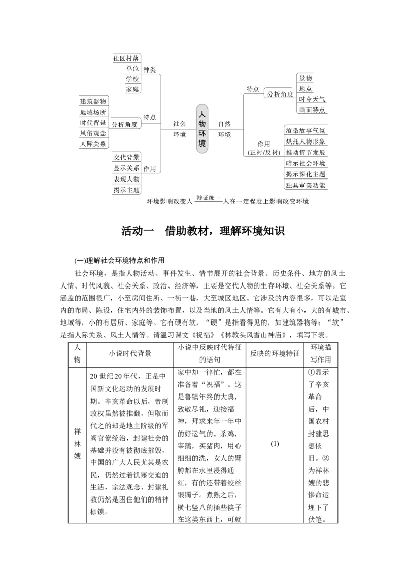 板块2小说阅读课时8　分析环境描写&mdash;&mdash;研读&ldquo;风景&rdquo;，聚焦人物_01高考语文_4.22024年新高考资料_1.2024一轮复习_2024年高考语文一轮复习讲义（部编新高考版）