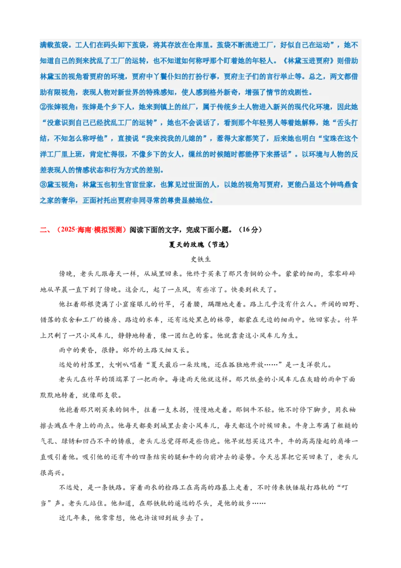 专题二小说阅读（测试）（解析版）_01高考语文_52025年新高考资料_二轮复习_01高考语文等多个文件_上好课2025年高考语文二轮复习讲练测（新高考通用）