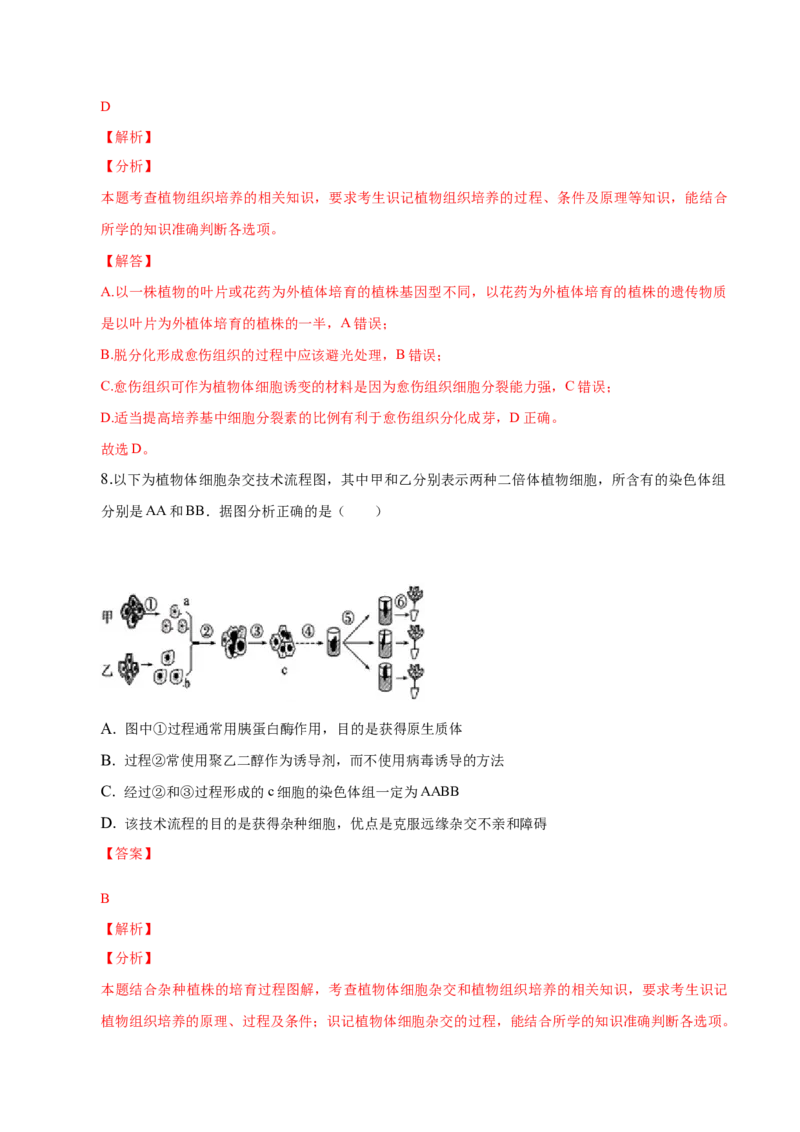 2.1植物细胞工程-高二生物课后培优分级练（人教版2019选择性必修3）（解析版）_高中九科知识点归纳。_人教版高中Word电子版试卷练习试题知识点全科_高中生物试卷习题_生物选修_选修3